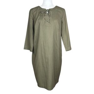 NEW Talbots Shift Dress 10 Lace Up 3/4 Sleeve Tencel  Army Green Closet Staple